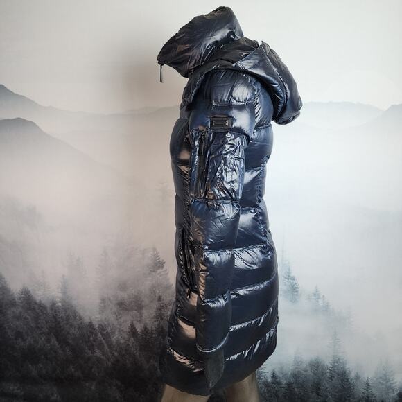 BCBGMaxazria Metallic Sapphire Down Puffer Coat | Women's XS - Picture 8 of 16